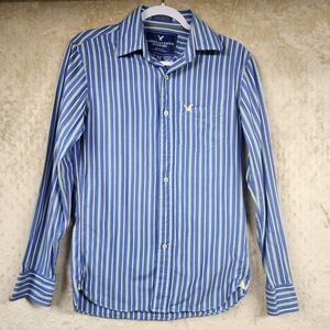 American Eagle Outfitters Blue Striped Button Down Men's Shirt Size XS